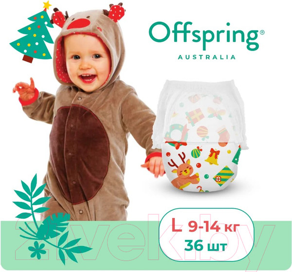 Изображение товара Подгузники-трусики детские Offspring L 9-14кг Новый год / OF02LXMAS (36шт)