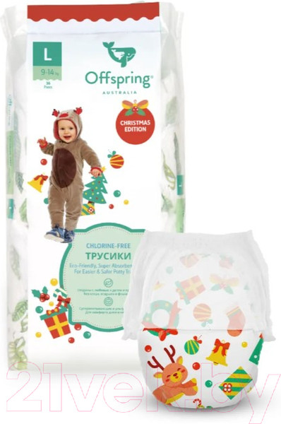Изображение товара Подгузники-трусики детские Offspring L 9-14кг Новый год / OF02LXMAS (36шт)