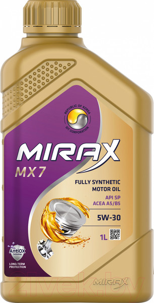 Изображение товара Моторное масло MIRAX MX7 SAE 5W30 API SP, ACEA A5/B5 / 607034 (1л)