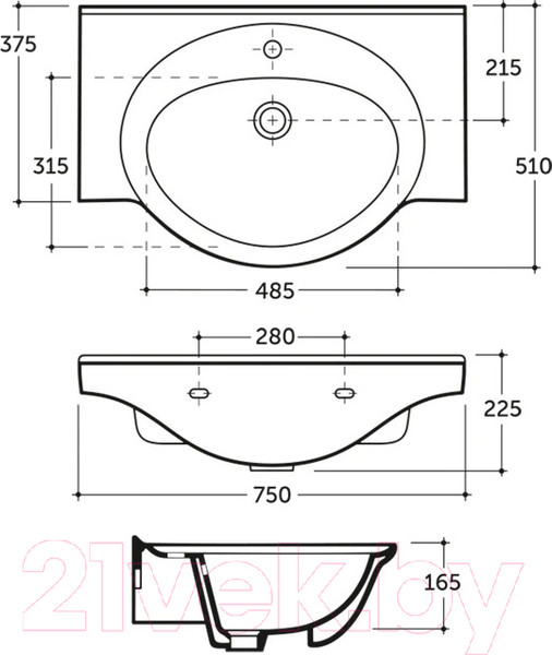 Изображение товара Умывальник Керамин Мебельный Капри (Норд) 75 ( с отверстием и креплением)