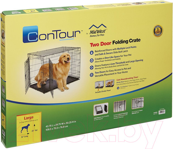 Изображение товара Клетка для животных Midwest Contour для собак 2 двери / 842DD (108x75x77см)