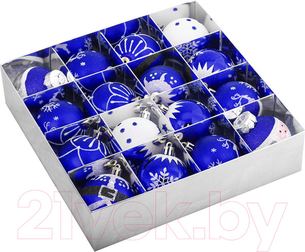 Изображение товара Набор шаров новогодних Золотая сказка Русская зима / 591985 (16шт, синий/белый)
