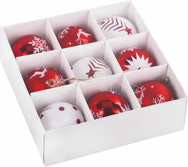 Изображение товара Набор шаров новогодних Золотая сказка Русская Зима / 591986 (9шт, красный/белый)