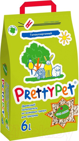 Изображение товара Наполнитель для грызунов Prettycat Древесный из осиновых гранул / 620383 (2кг/6л)
