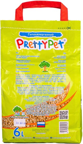Изображение товара Наполнитель для грызунов Prettycat Древесный из осиновых гранул / 620383 (2кг/6л)