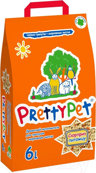 Изображение товара Наполнитель для грызунов Prettycat Древесный с морковными чипсами / PRC621601 (2кг/6л)