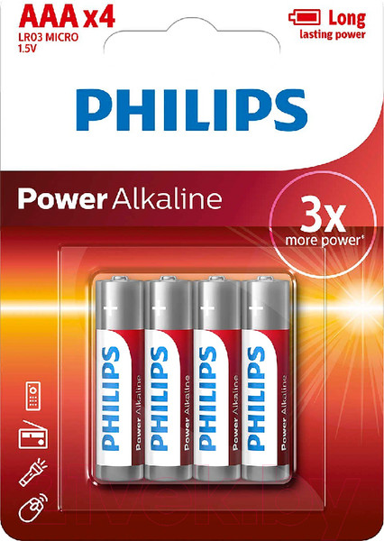 Изображение товара Комплект батареек Philips AAA LR03 4xBL (12x4шт)