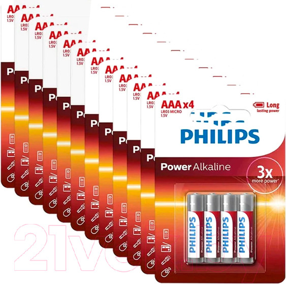 Изображение товара Комплект батареек Philips AAA LR03 4xBL (12x4шт)