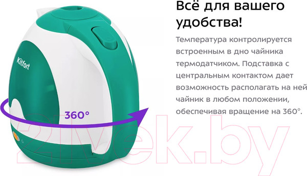 Изображение товара Электрочайник Kitfort KT-6607-2 (белый/зеленый)