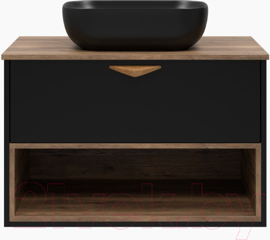 Изображение товара Тумба под умывальник Brevita Bergen 80 / BER-07080-19-02-1Я (черный/темное дерево)