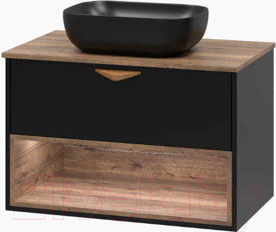 Изображение товара Тумба под умывальник Brevita Bergen 80 / BER-07080-19-02-1Я (черный/темное дерево)