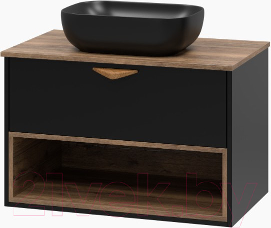 Изображение товара Тумба под умывальник Brevita Bergen 80 / BER-07080-19-02-1Я (черный/темное дерево)
