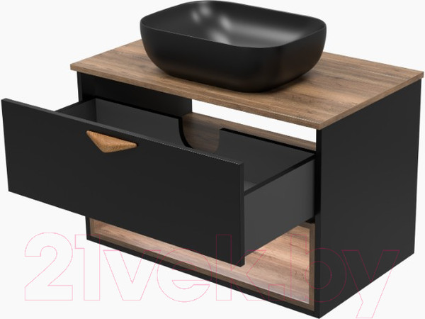 Изображение товара Тумба под умывальник Brevita Bergen 80 / BER-07080-19-02-1Я (черный/темное дерево)