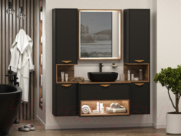 Изображение товара Тумба под умывальник Brevita Bergen 80 / BER-07080-19-02-1Я (черный/темное дерево)