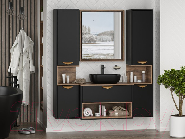 Изображение товара Тумба под умывальник Brevita Bergen 80 / BER-07080-19-02-1Я (черный/темное дерево)