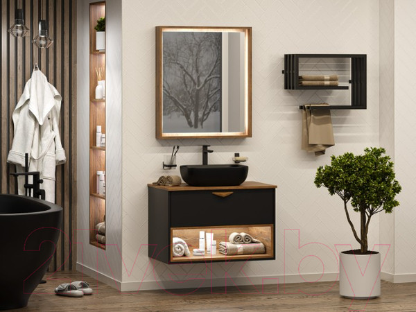 Изображение товара Тумба под умывальник Brevita Bergen 80 / BER-07080-19-02-1Я (черный/темное дерево)