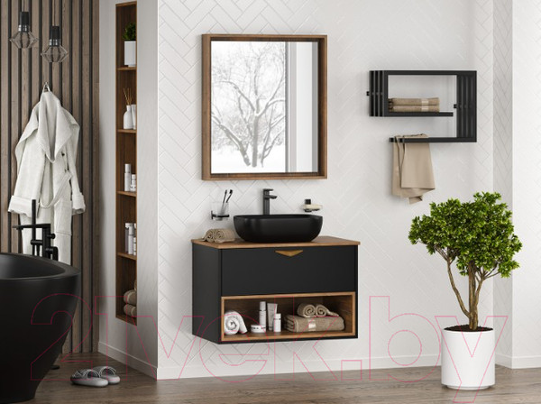 Изображение товара Тумба под умывальник Brevita Bergen 80 / BER-07080-19-02-1Я (черный/темное дерево)