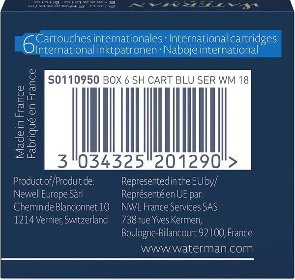 Изображение товара Чернила для перьевой ручки Waterman International / S0110950 (6шт, синий)