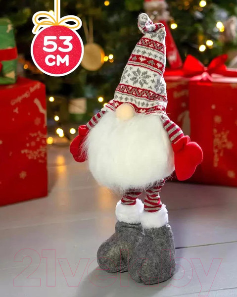 Изображение товара Фигура под елку GrandSiti Гном в полосатом колпаке и серых ботиночках / HM2869-53