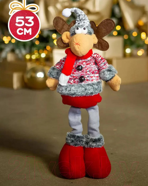 Изображение товара Фигура под елку GrandSiti Олень в цветной куртке, шарфе и сером колпаке / HM2875-53