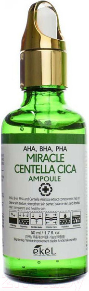 Изображение товара Сыворотка для лица Ekel Miracle Centella Cica Ampoule AHA, BHA, PHA Green (50мл)