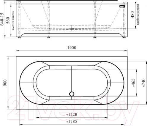 Изображение товара Ванна акриловая Radomir Вальс 190x90 / 1-01-4-0-1-194К