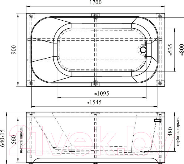 Изображение товара Ванна акриловая Radomir Прованс 170x90 / 1-01-2-0-1-187К