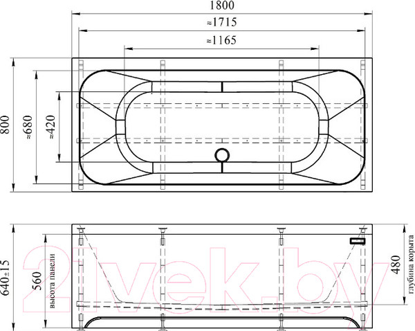 Изображение товара Ванна акриловая Radomir Прованс 180x80 / 1-01-3-0-1-185К