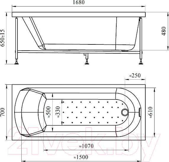 Изображение товара Ванна акриловая Radomir Николь 168x70 / 2-01-0-0-1-240Р (с каркасом)