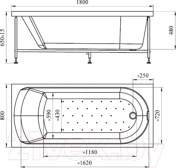 Изображение товара Ванна акриловая Radomir Николь 180x80 / 2-01-0-0-1-210Р (с каркасом)
