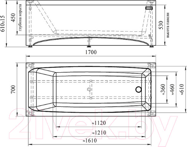 Изображение товара Ванна акриловая Radomir Веста 170x70x45 / 2-01-0-0-0-256