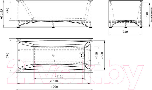 Изображение товара Ванна акриловая Radomir Веста 170x75x45 / 2-01-0-0-0-255