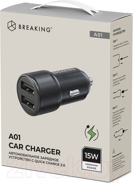 Изображение товара Адаптер питания автомобильный Breaking А01 2USB-A / 23174 (черный)