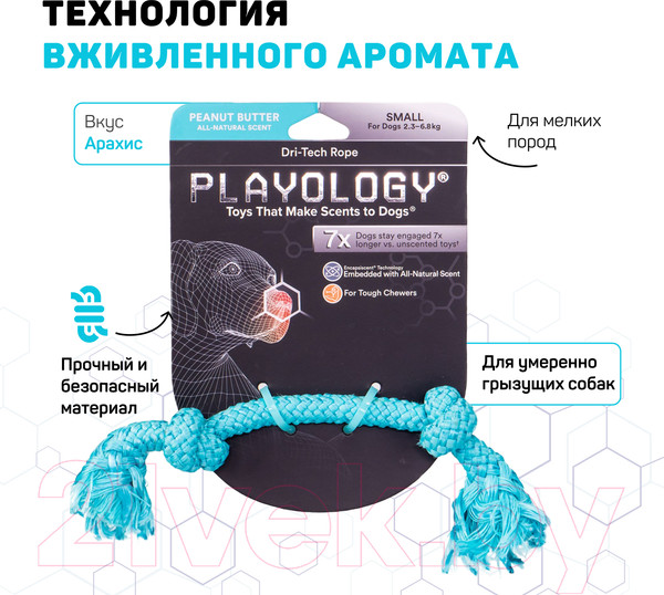Изображение товара Игрушка для собак Playology Dri-Tech Rope / P3000818 (с ароматом арахиса, маленький,  голубой)