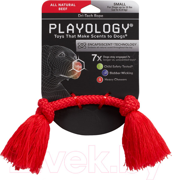 Изображение товара Игрушка для собак Playology Dri-Tech Rope / P300758 (с ароматом говядины, маленький,  красный)