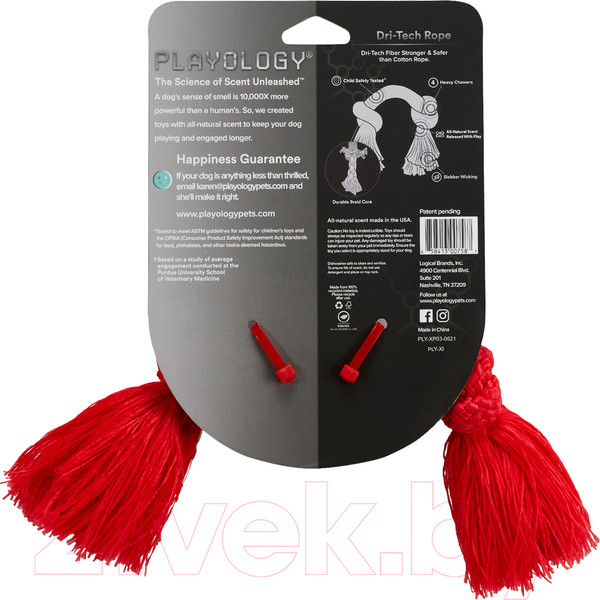 Изображение товара Игрушка для собак Playology Dri-Tech Rope / P300758 (с ароматом говядины, маленький,  красный)