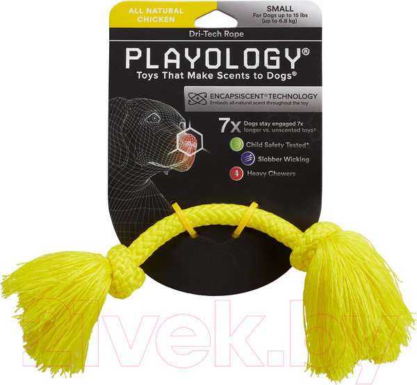 Изображение товара Игрушка для собак Playology Dri-Tech Rope / P300757 (с ароматом курицы, маленький, желтый)