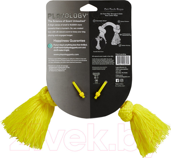 Изображение товара Игрушка для собак Playology Dri-Tech Rope / P300757 (с ароматом курицы, маленький, желтый)