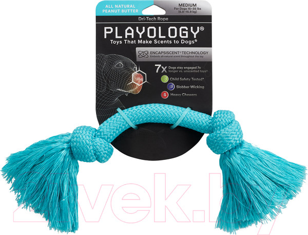 Изображение товара Игрушка для собак Playology Dri-Tech Rope / P3000821 (с ароматом арахиса, средний, голубой)