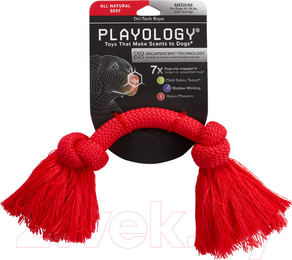 Изображение товара Игрушка для собак Playology Dri-Tech Rope / P300761 (с ароматом говядины, средний, красный)