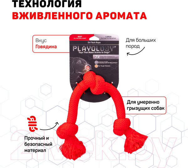Изображение товара Игрушка для собак Playology Dri-Tech Rope / P300761 (с ароматом говядины, средний, красный)