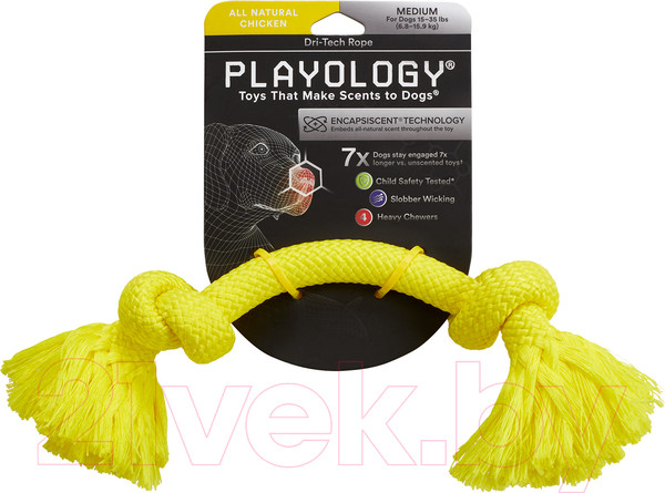 Изображение товара Игрушка для собак Playology Dri-Tech Rope / P300760 (с ароматом курицы, средний, желтый)