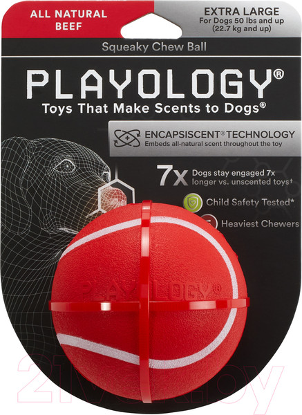Изображение товара Игрушка для собак Playology Squeaky Chew Ball / P33289 (с ароматом говядины, красный)