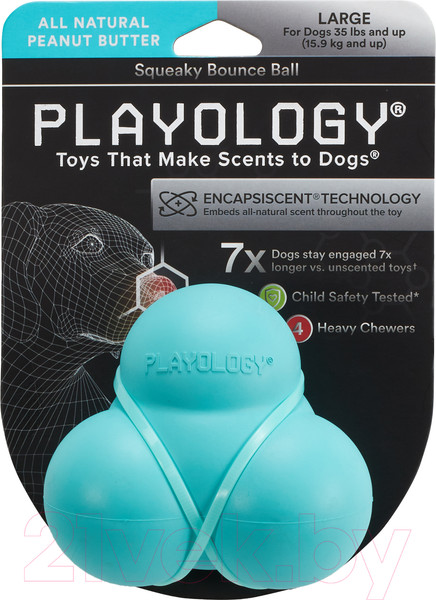 Изображение товара Игрушка для собак Playology Squeaky Bounce Ball / P33296 (с ароматом арахиса, голубой)