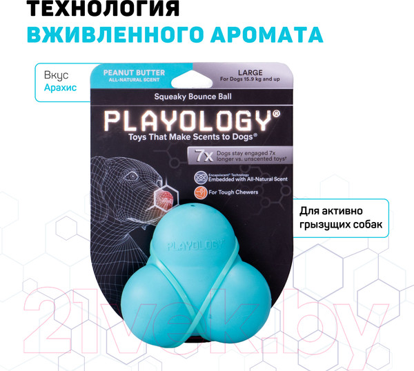 Изображение товара Игрушка для собак Playology Squeaky Bounce Ball / P33296 (с ароматом арахиса, голубой)