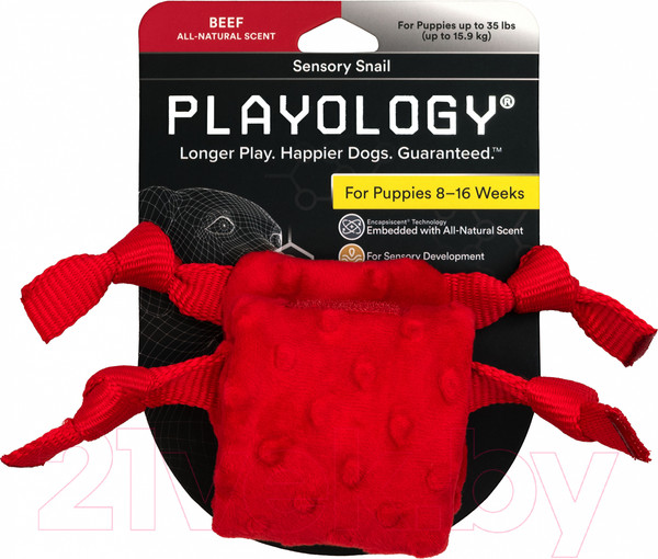 Изображение товара Игрушка для собак Playology Puppy Sensory Snail / P33343 (с ароматом говядины, красный)