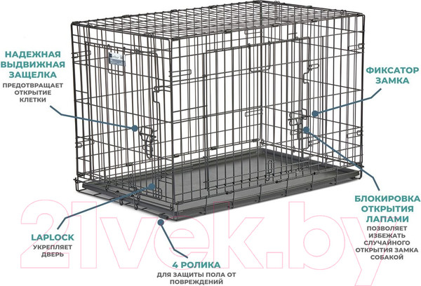 Изображение товара Клетка для животных Midwest Contour для собак 2 двери / 836DD (93x59x62см)