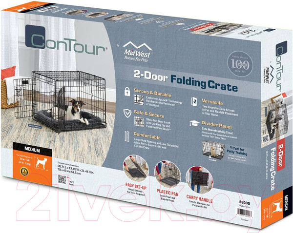 Изображение товара Клетка для животных Midwest Contour для собак 2 двери / 830DD (78x49x54.5см)