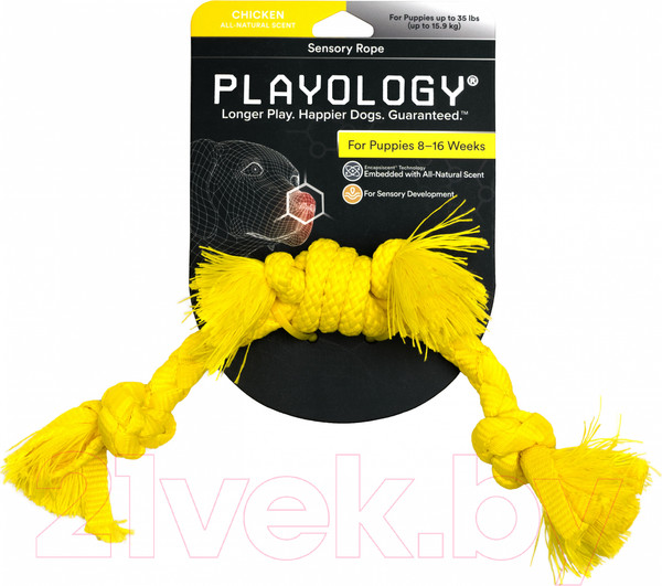 Изображение товара Игрушка для собак Playology Puppy Sensory Rope / P33356 (с ароматом курицы, желтый)