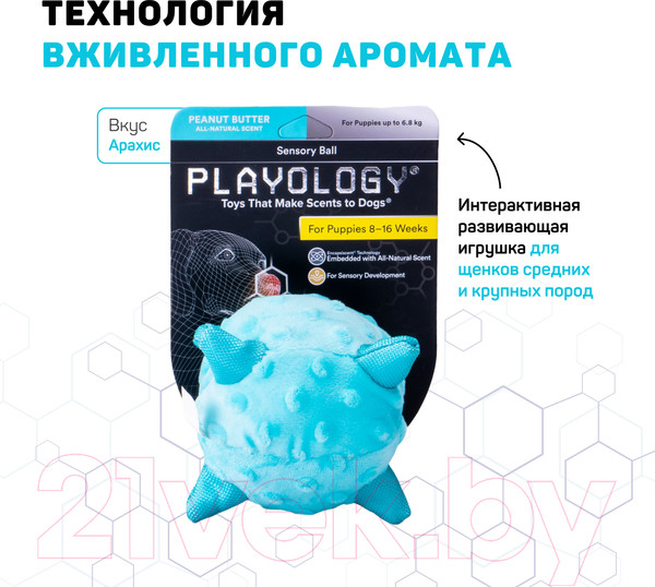 Изображение товара Игрушка для собак Playology Puppy Sensory Ball / P33339 (с ароматом арахиса, голубой)